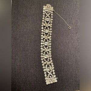 NWOT Mid-Century 1950s Vintage Wide Silver Tone Clear Rhinestone Bracelet